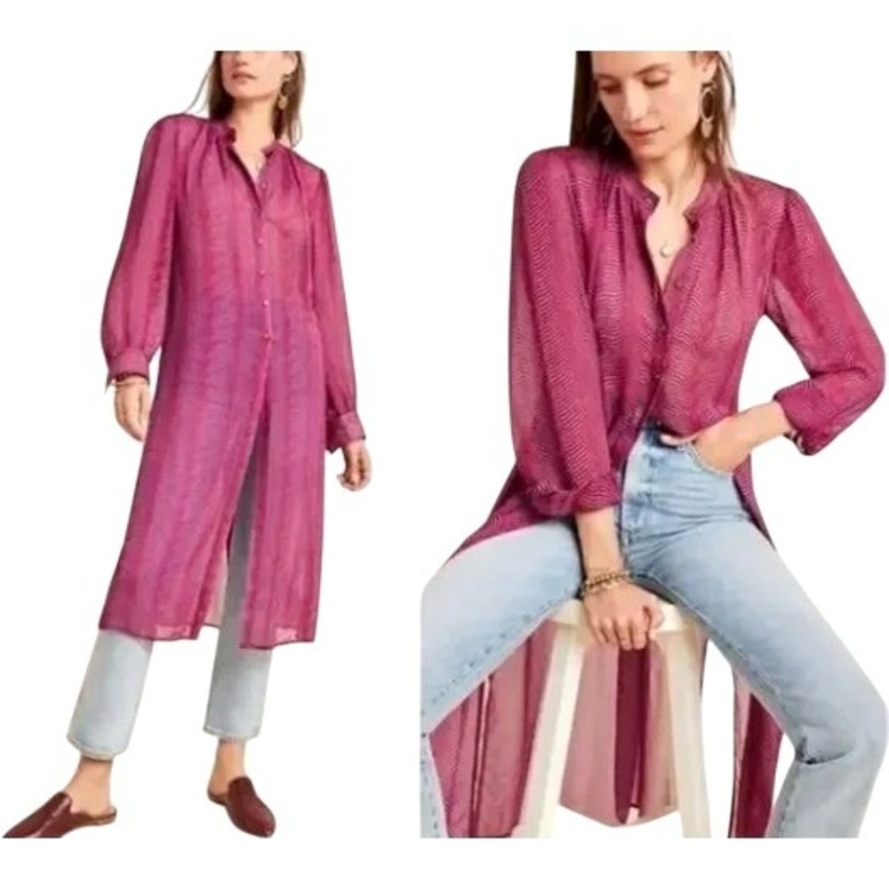 Anthropologie Maeve Womens‎ 2 Midi Kimono Burgundy Purple Sheer Long Sleeve